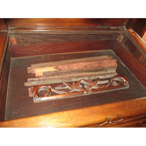 566 - Chinese Carved Hardwood Side Cabinet of Shelf and 6 Drawers, 54x38x119cm, for restoration