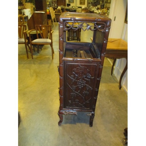 566 - Chinese Carved Hardwood Side Cabinet of Shelf and 6 Drawers, 54x38x119cm, for restoration