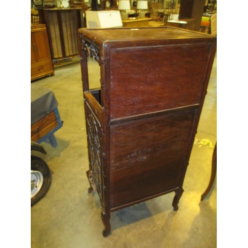 566 - Chinese Carved Hardwood Side Cabinet of Shelf and 6 Drawers, 54x38x119cm, for restoration