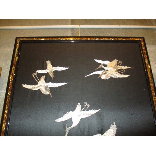 467 - Japanese Silk Needlework Picture of Cranes, 121x50cm