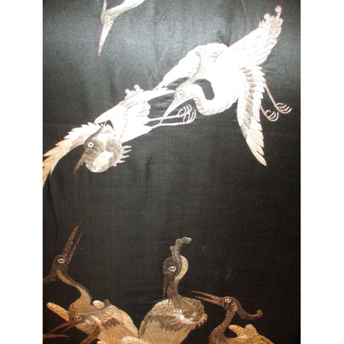 467 - Japanese Silk Needlework Picture of Cranes, 121x50cm