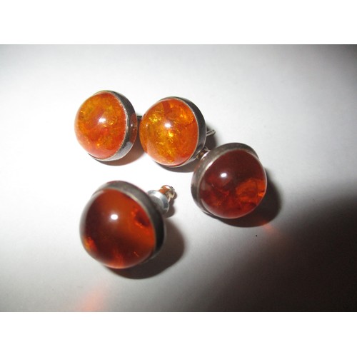 427 - Two Pairs of Amber Ear Studs, Pair of Ear Drops and a Necklace