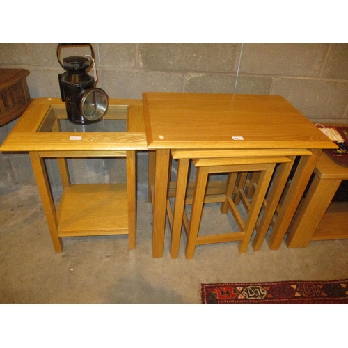 831 - Modern Oak Nest of 3 Tables and Lamp Table