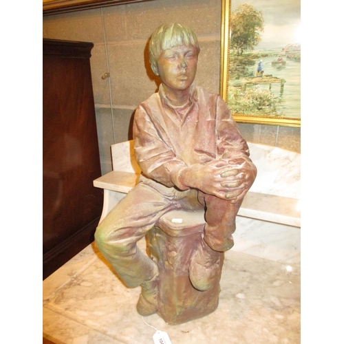 104 - Walter Awlson, B. 1949, Pottery Figure of a Seated Boy, 40/75, 60cm