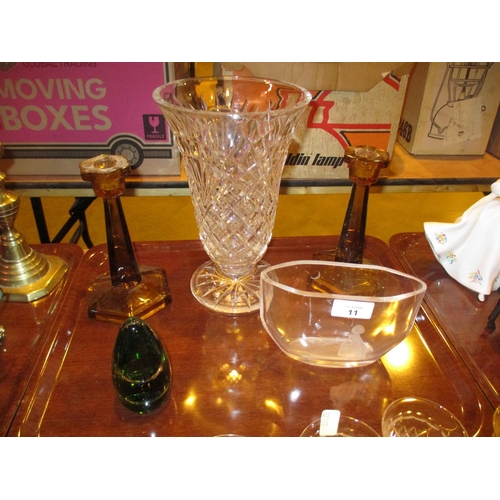 11 - Wedgwood Glass Paperweight, Pair of Candlesticks and 2 Vases