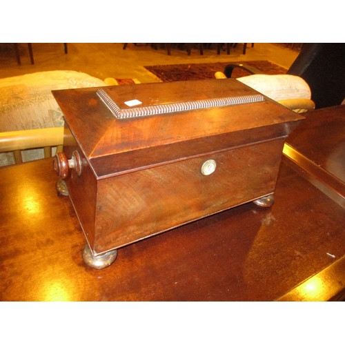 123 - 19th Century Mahogany Sarcophagus Tea Caddy with Glass Mixing Bowl