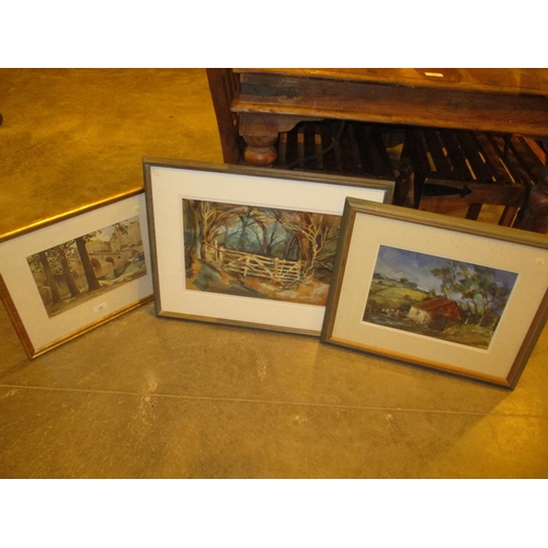 157 - Elizabeth Haines Watercolour of a Farm Gate and an Oil Painting of a Farm Scene, along with a Contin... 