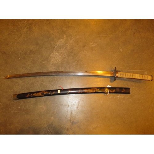 158 - Japanese Katana having a Shagreen Handle and Lacquer Scabbard