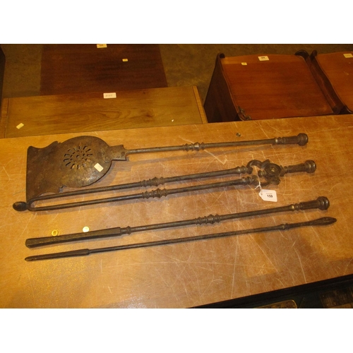 159 - Set of 3 Steel Fire Tools and Another Poker