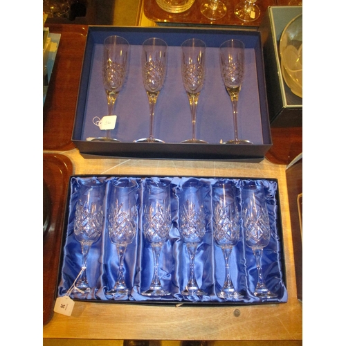 36 - Sets of 6 and 4 Crystal Champagne Flutes