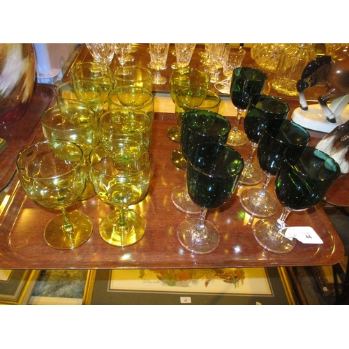 44 - Set of 10 Pale Green Glass Wine Goblets and 6 Others