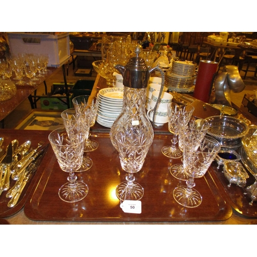 50 - Silver Plate and Crystal Wine Jug and 6 Goblets