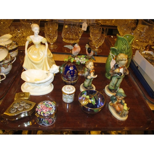 59 - Coalport and Hummel Figures, Small Maling Dish, Gurgle Jug etc