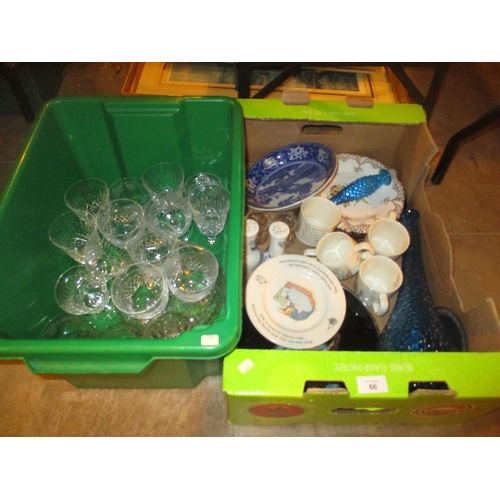 66 - Two Boxes of Crystal Goblets, Ceramics etc