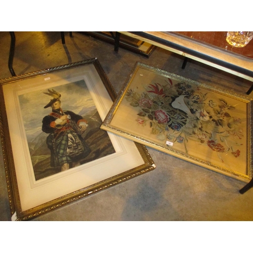 68 - Victorian Tapestry Picture and a Print of a Highlander