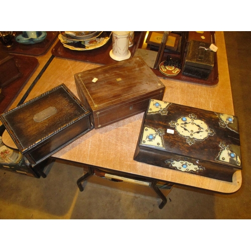 69 - Oak Cigarette Box with Silver Plaque and 2 Victorian Jewel Boxes