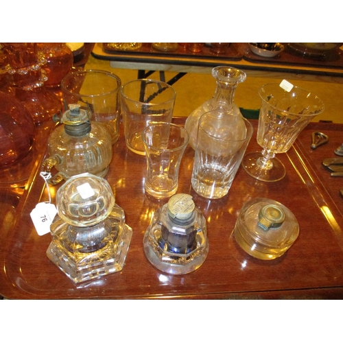 76 - Victorian Glass Rummer, Inkwells, Oil Lamp etc