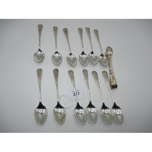 217 - Set of 12 Silver Teaspoons and Tongs, Sheffield 1892, 226g