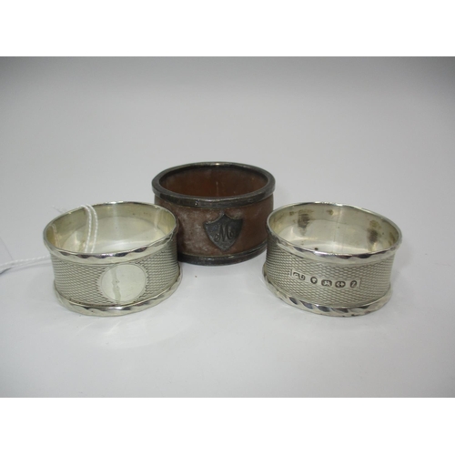 222 - Pair of Silver Napkin Rings, 30g, and a Horn Napkin Ring