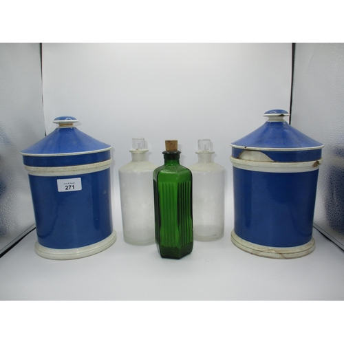 271 - Two Pottery and 3 Glass Chemists Jars