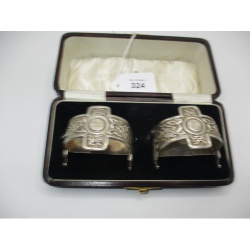 324 - Pair of Heavy Edinburgh Silver Celtic Stirrup Napkin Rings