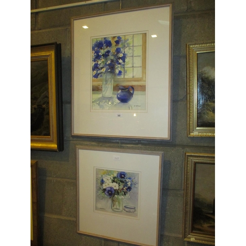 368 - Myra McShane, Two Watercolours, Cornflowers by Window Light, 39x29cm, and Poppies in a Jar, 24x24cm