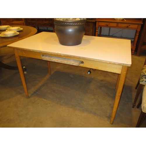 427 - Mid 20th Century Melamine Top Kitchen Table with Slide Out Cutting Board, 121x68cm