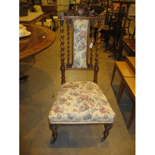 432 - Victorian Rosewood Barley Twist Pillar Hall Chair