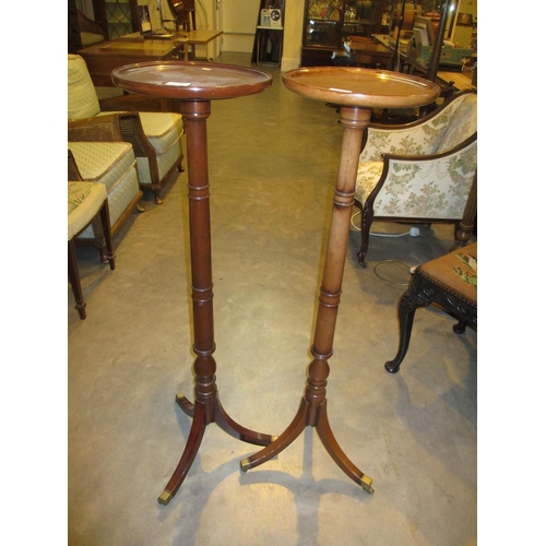 435 - Pair of Mahogany Turned Pillar Torcheres on Tripod Bases