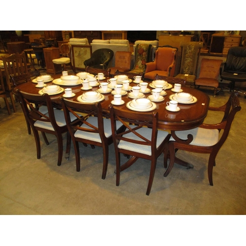 448 - Regency Style Mahogany Twin Pillar Extending Table with 8 Chairs