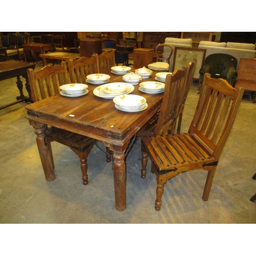 449 - Eastern Hardwood Dining Table with 6 Chairs, 168x88cm