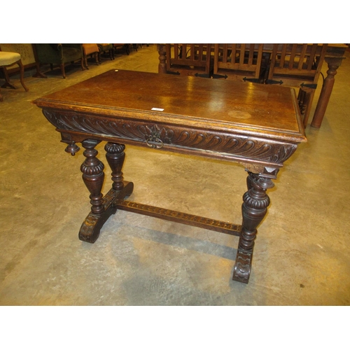 450 - Late Victorian Carved Oak Gothic Style Single Drawer Hall Table, 91x59cm