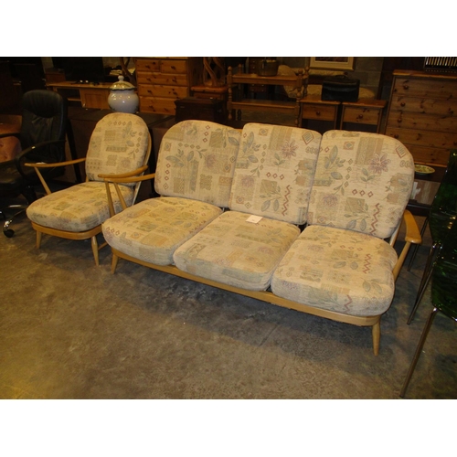 452 - Ercol Light Wood 3 Seat Settee and Lounge Chair