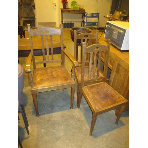 477 - Arts & Crafts Oak Elbow Chair and a Pair of Side Chairs