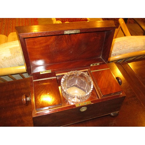 123 - 19th Century Mahogany Sarcophagus Tea Caddy with Glass Mixing Bowl