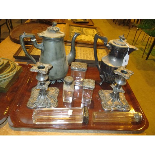 90 - Four Silver Plate and Glass Jars etc