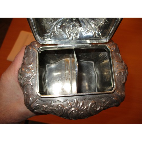 221 - Victorian Silver Tea Caddy Ornately Embossed and with Bird Finial, London 1839, 532g