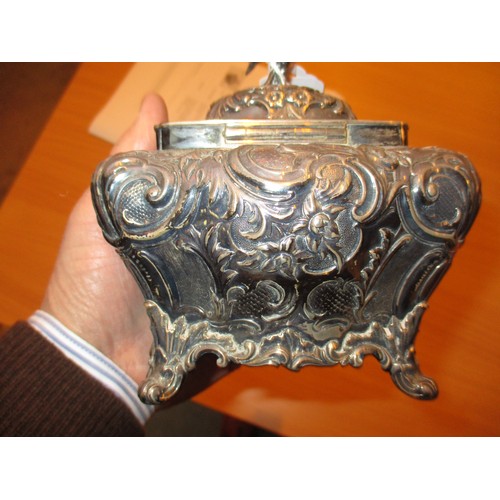 221 - Victorian Silver Tea Caddy Ornately Embossed and with Bird Finial, London 1839, 532g