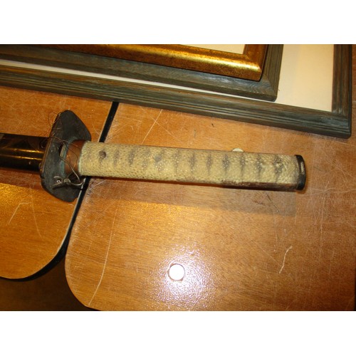 158 - Japanese Katana having a Shagreen Handle and Lacquer Scabbard