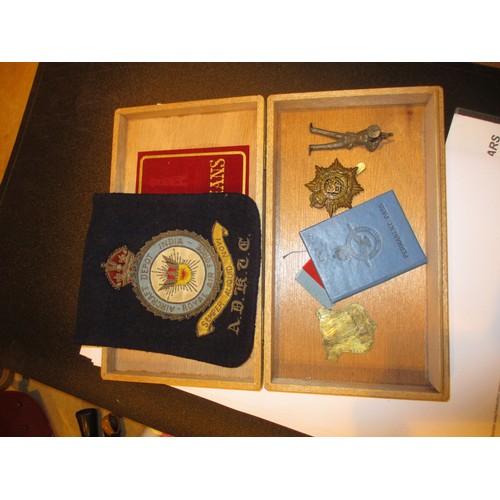 154 - Box of Military Badges, Ephemera, Berets, Union Jack etc