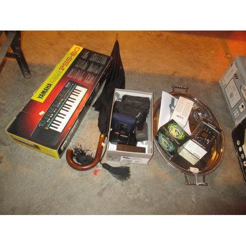 102 - Yamaha Keyboard, Gents Umbrella, Cameras, Tray, Garmin Approach S20 etc