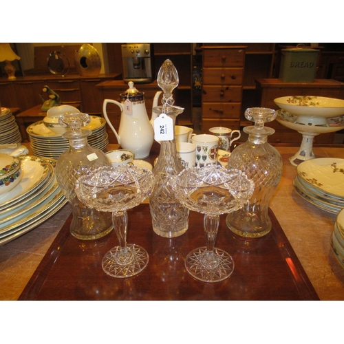 242 - Pair of Crystal Jelly Comports, Pair of Decanters and Another