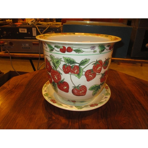 259 - Strawberry Decorated Jardinière with Stand, 24cm high, 24cm opening