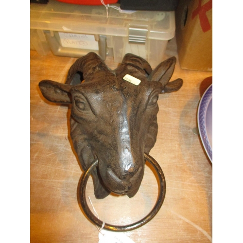 64 - Cast Metal Rams Head