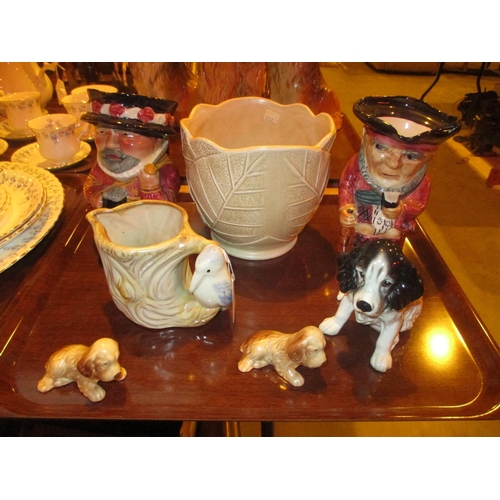 92 - Three Sylvac Dogs, 2 Shorter & Son Character Jugs etc