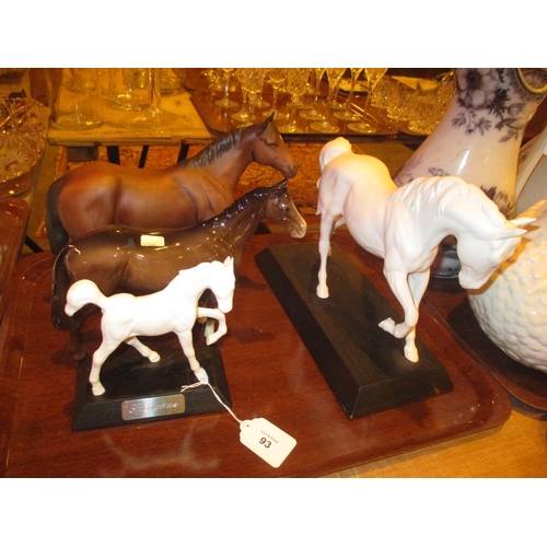 93 - Four Beswick Horses, 2 with damaged ears