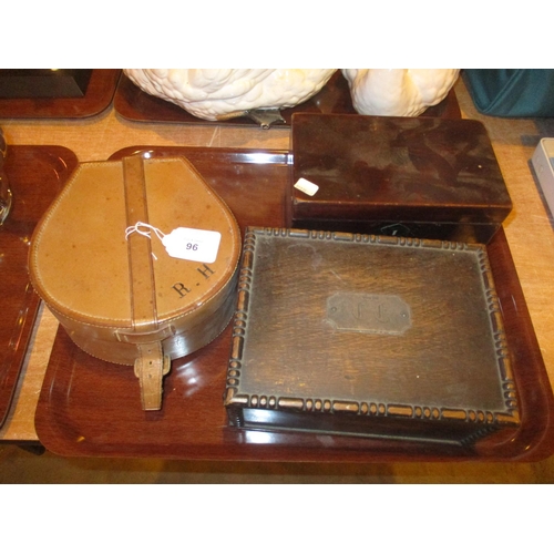 96 - Silver Plaque and Oak Cigarette Box, Tea Caddy and Collar Box