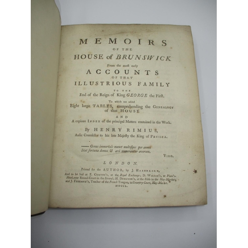 290 - Book - Memoirs of The House of Brunswick by Henry Rimius, Printed by J. Haberkorn, 1771