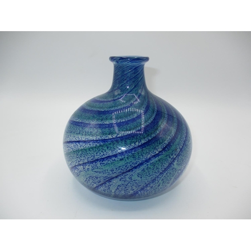 342 - Hadeland Norway Green and Blue Mottled and Spiral Glass Vase, 13.5cm