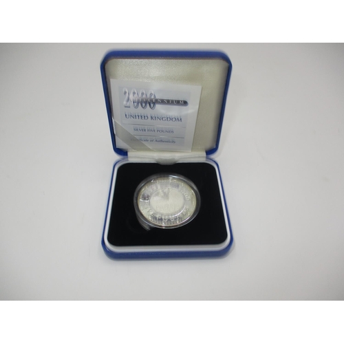 349 - Royal Mint Silver 925 £5 2000 Millennium Coin, capsulated in Royal Mint case with certificate of aut... 